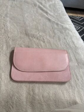 Classic Pink Leather Clutch Wristlet